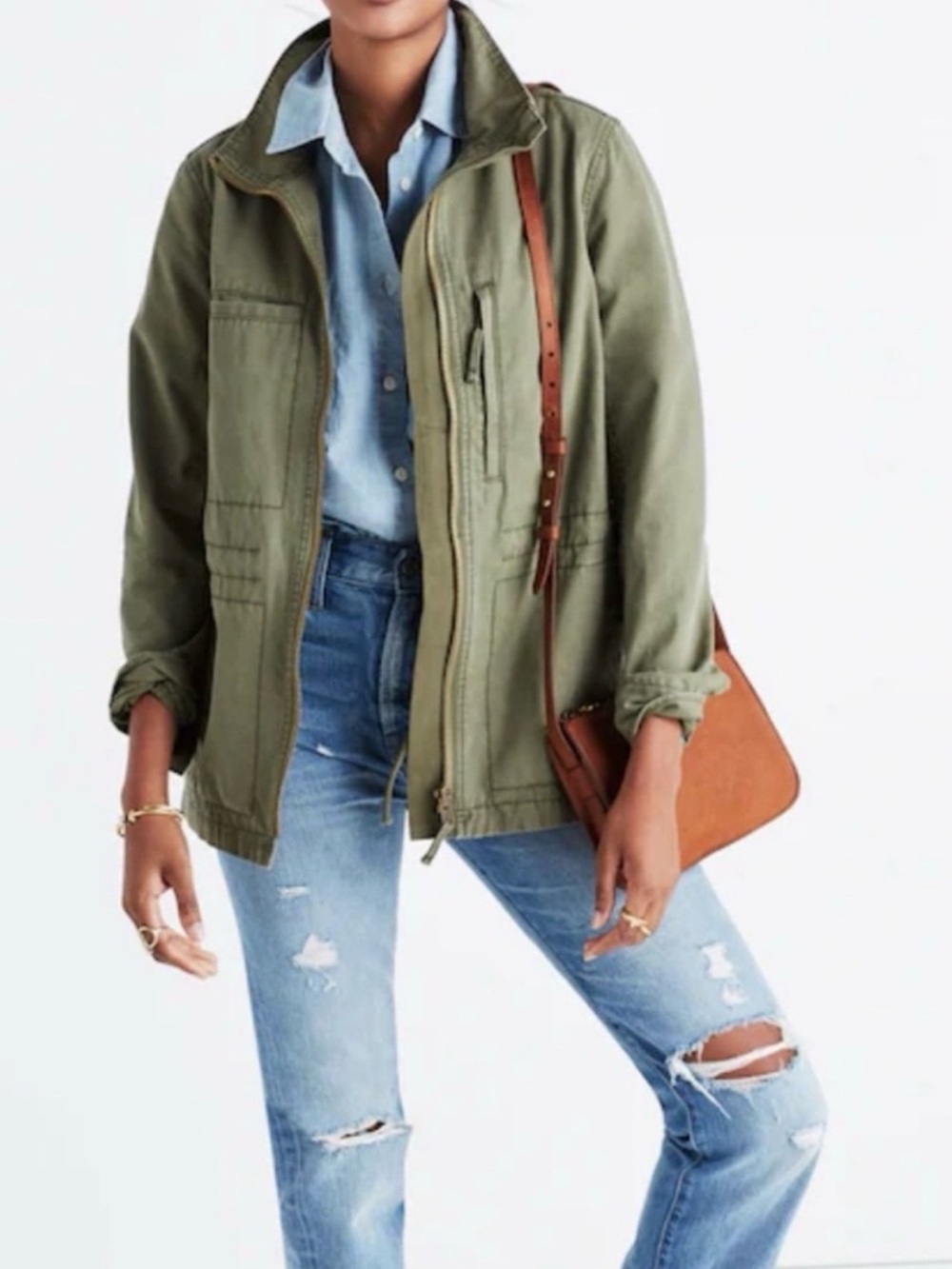Madewell Olive Green Utility Jacket with Drawstring Waist